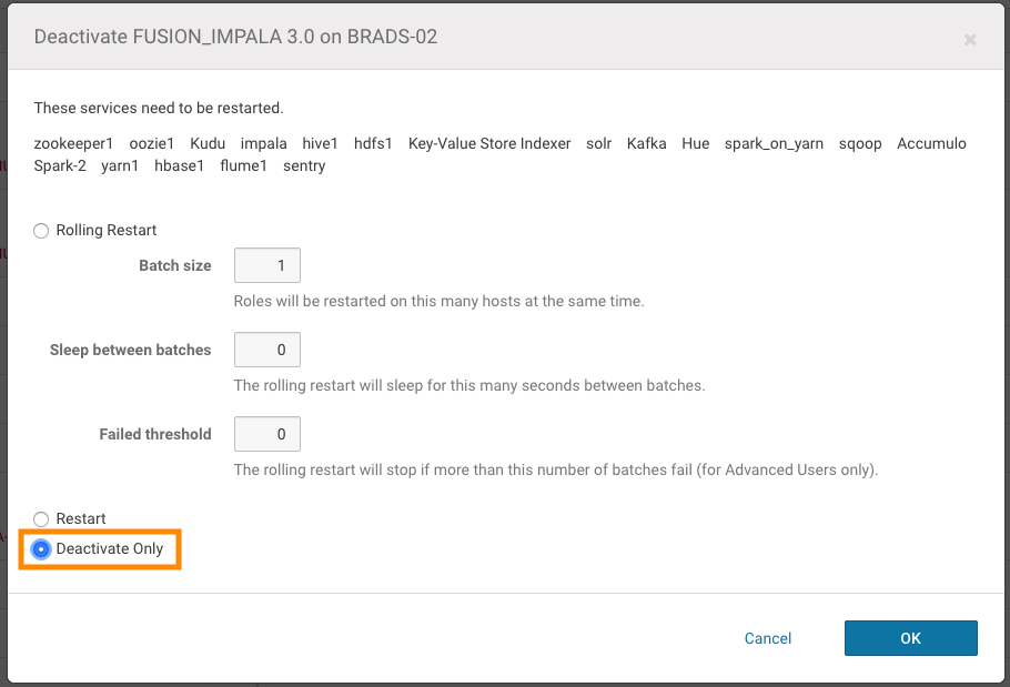 Uninstall - Cloudera Fusion Impala deactivate only