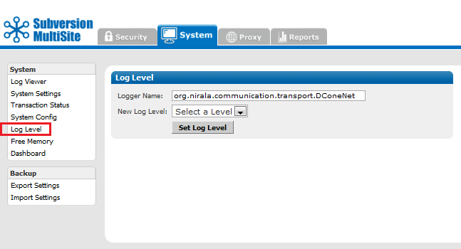 Admin Console - Log Level