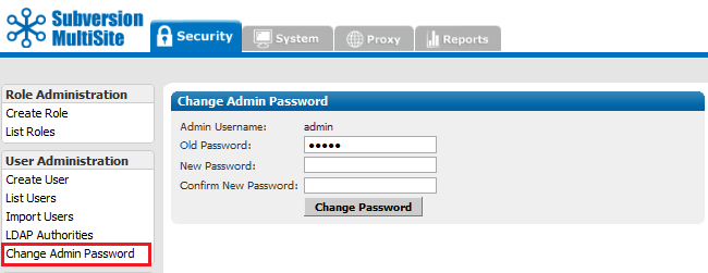 Admin Console - Change Password