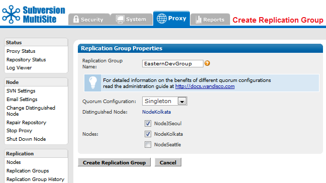 Admin Console - Create Replication Group