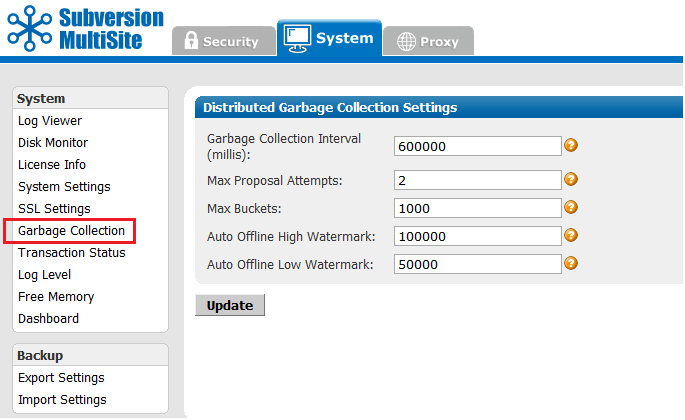 Admin Console - Garbage Collection Settings
