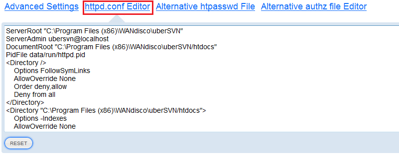 Subversion Server- Httpd.conf Editor