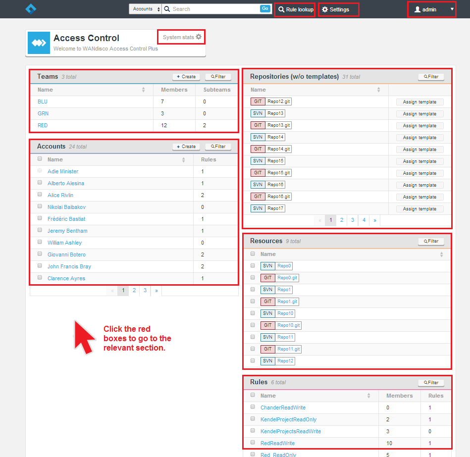 admin console master screen