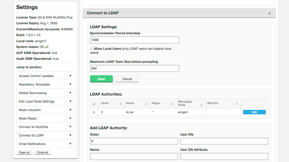 acp settings connectoldap