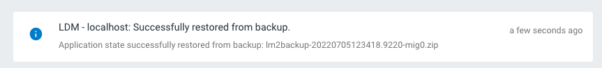 Backup successfully restored notification