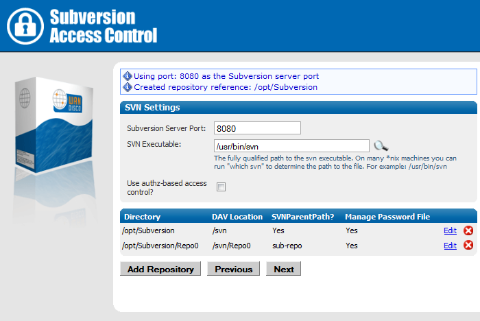 SVN Access Control - Setup Screen 9